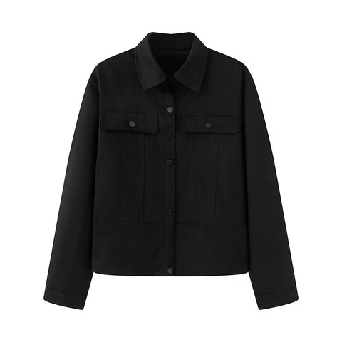 Chaqueta Cargo para Mujer Color Sólido Ajuste Holgado Solapa Abotonadura Sencilla Abrigo Casual Manga Larga Top con Bolsillos