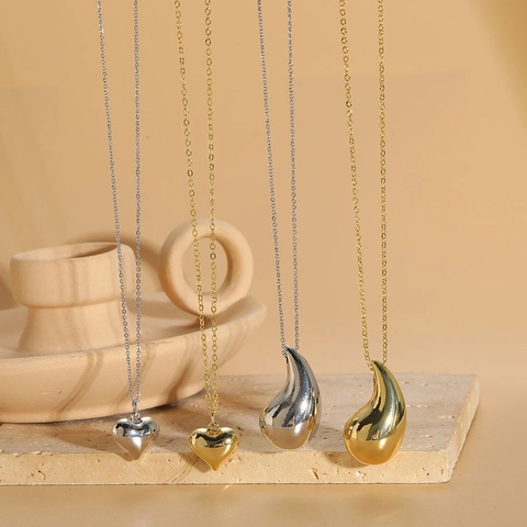 Collar Con Colgante De Corazón Y Gota De Agua Cobre Pulido Bañado En Oro Real Choker Minimalista Para Mujeres