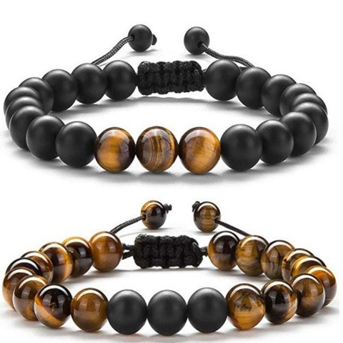 Bracciale Di Perline In Pietra Naturale Occhio Di Tigre Roccia Lavica Corda Intrecciata Regolabile Gioielli Curativi