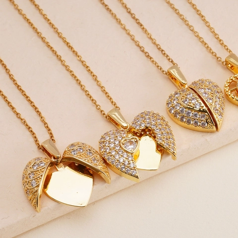 Heart Locket Necklace Copper Cubic Zirconia Micro Pave Openable Wings Pendant Elegant Luxury Jewelry For Women