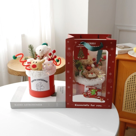 Bouquet Di Peluche Orso Renna Di Natale In Scatola Regalo Cilindrica Con Luce LED E Borsa Decorazione Festiva Regalo