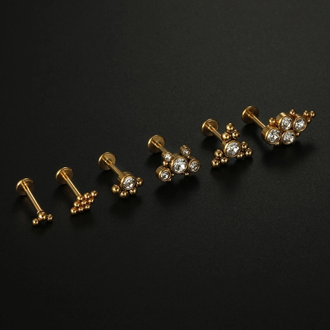 Edelstahl Labret Stecker Ohrknorpel Piercing Schmuck Mit Zirkonia Geometrisch Flache Rückseite Lippenring Für Damen Herren Punk