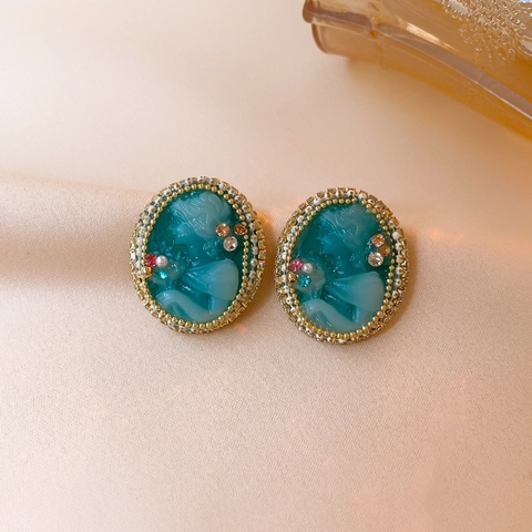 Vintage French Court Style Cameo Dangle Earrings With Faux Artificial Pearl Rhinestone And Silver Earring Post For Women Elegant