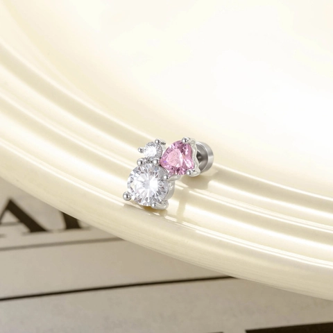 Cartilage Piercing Stud Earring Heart Zircon Titanium Steel Copper Geometric Fashion Body Jewelry For Women Screw Back