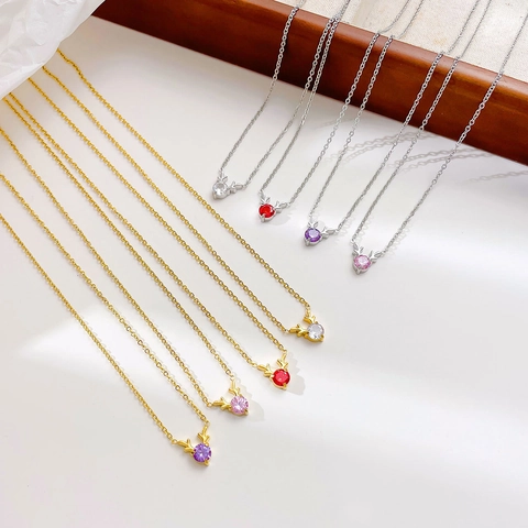 Collana Con Ciondolo A Corna Di Cervo Acciaio Al Titanio Con Zircone Stile Foresta Gioielli Regalo Donna