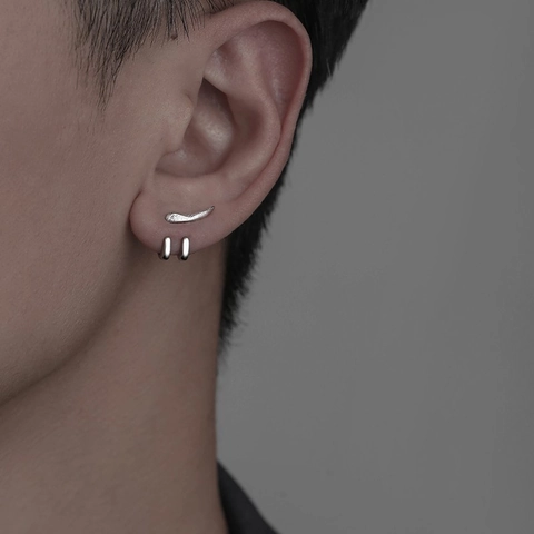 Minimalist Silver Plated Geometric Stud Earrings Detachable Rhinestone Inlaid Men Jewelry Hip Hop Fashion Earring Gift