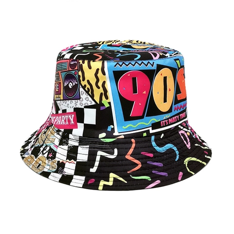 Wende-Anglerhut Polyester 90er Retro Pop Art Graffiti Druck Sonnenschutz Faltbarer Fischerhut Für Herren Damen
