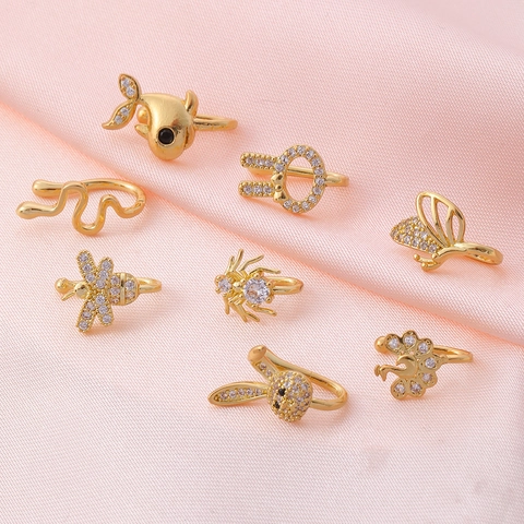 U-Shaped Non-Pierced Nose Ring Copper Rhinestone Animal Bee Butterfly Rabbit Snake Whale Nose Clip For Women Fashion Jewelry