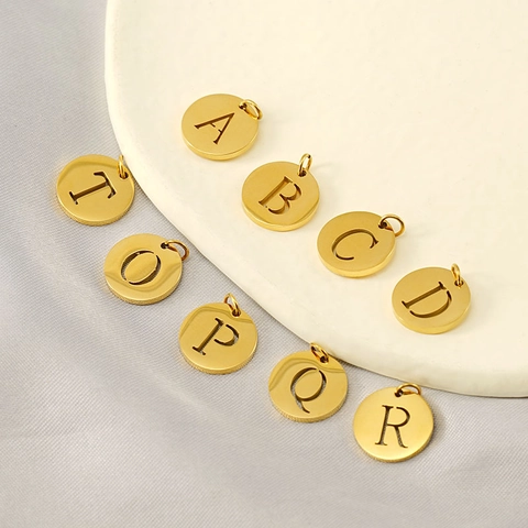 Pendente Lettera Tonda Cava Acciaio Inossidabile 304 Placcatura Oro 18K Ciondolo Alfabeto Per Creazione Gioielli DIY Moda