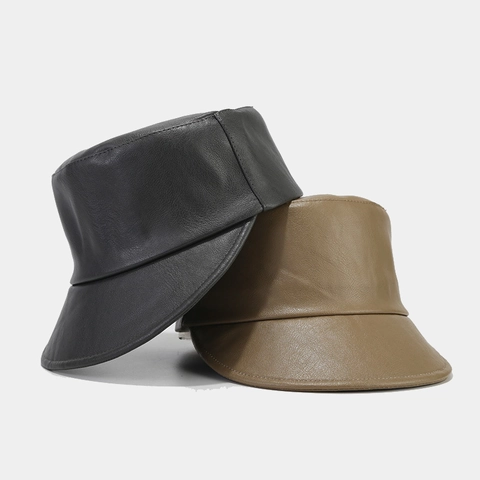 Vintage PU Leather Sun Visor Hat Wide Brim Topless Solid Color For Women Fashion Streetwear UV Protection