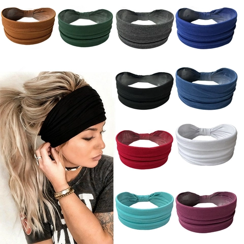 Wide Elastic Sports Headband Solid Color Ruched Knitted Polyester Hairband For Yoga Fitness Workout Women Hair Accessories
