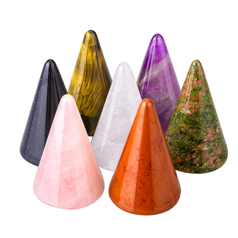 Natural Crystal Cone Ring Holder Gemstone Jewelry Display Stand Desktop Ornament Polished Healing Stone Organizer