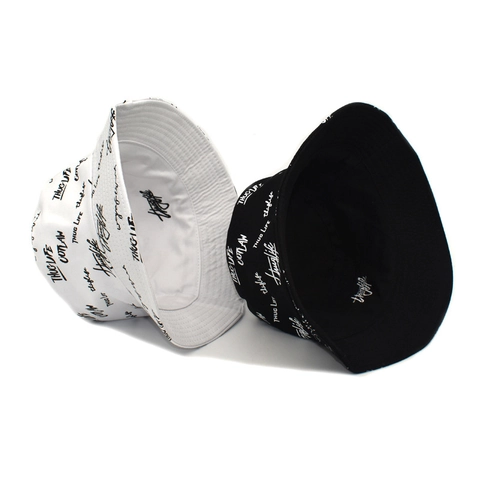 Cappello Alla Pescatora Reversibile In Cotone Con Stampa Lettere Graffiti Protezione Solare Streetwear Hip Hop Unisex
