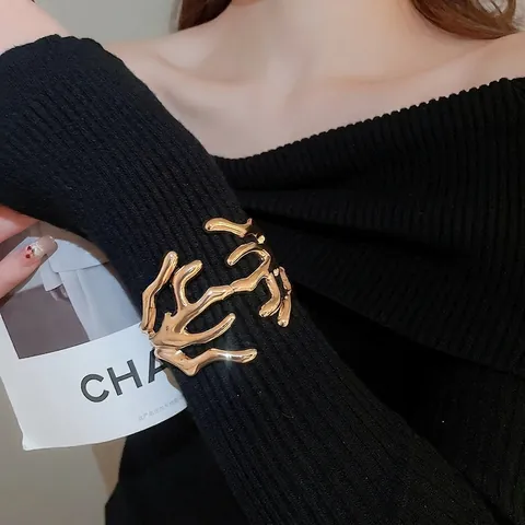 Bracciale Aperto Ramo Irregolare Lega Lucida Stile Metallo Liquido Gioielli Minimalisti Per Donne Trendy Organico