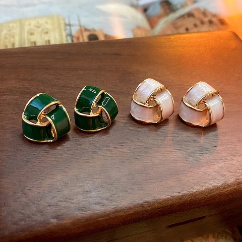 Triangle Spiral Stud Earrings With 925 Sterling Silver Earring Post Enamel Copper Real Gold Plated Geometric For Women
