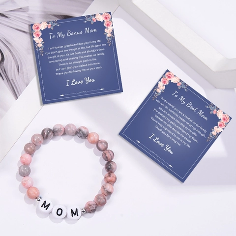 Bracciale Con Perline Di Pietra Diaspro Zebra Rosa Perline Con Lettere Alfabeto In Acrilico Bianco Gioielli Elastici Fatti A Mano Donne