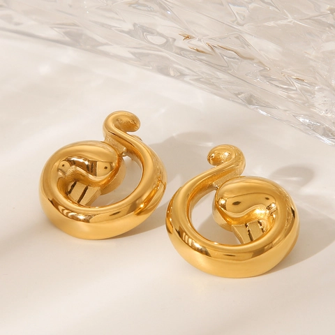Women Stainless Steel Swirl Musical Note Stud Earrings Geometric Irregular Gold Electroplated Fashion Ear Jewelry For Daily