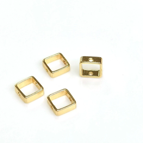 14k Gold Plated Copper Square Bead Frame Straight Hole Spacer Beads For DIY Bracelet Necklace Earrings Jewelry Making Findings