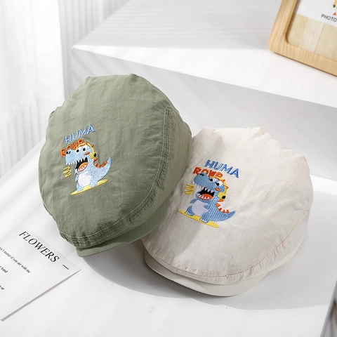 Kinder Baret Ademend Dinosaurus Borduursel Zonbescherming Verstelbare Platte Pet Voor Peuters Schattige Cartoon