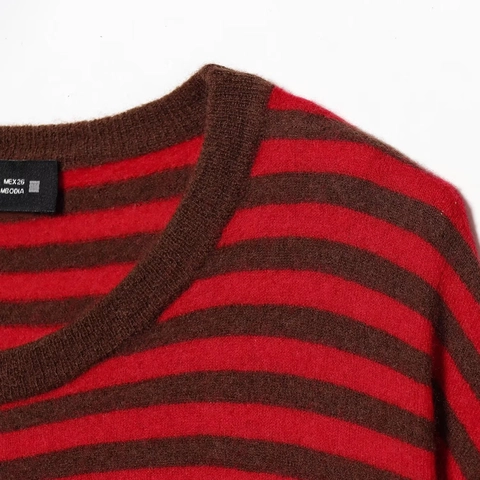 Maglione In Maglia A Righe Da Donna Girocollo Maniche Lunghe Vestibilità Comoda Stile Retrò Top In Poliestere E Cotone