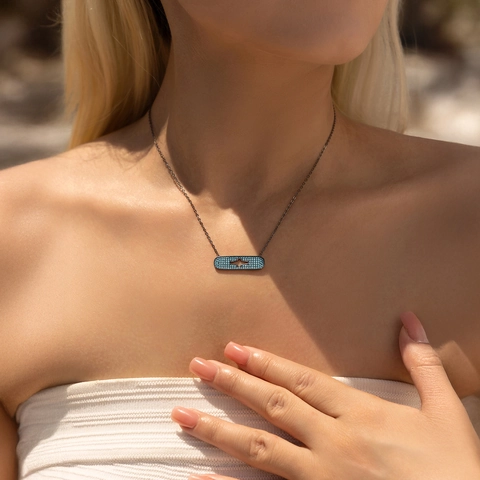 Collana Con Ciondolo Stella In Argento Sterling 925 Con Turchese Sintetico Placcato Nero Gioielli Punk Hip Hop