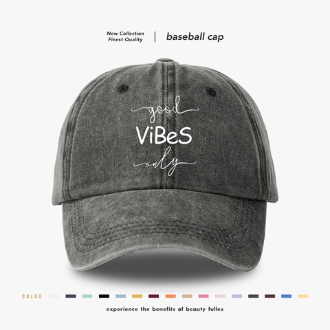 Casquette De Baseball En Coton Lavé Good Vibes Only Imprimé Lettres Rétro Ajustable Chapeau Soleil Extérieur Unisexe