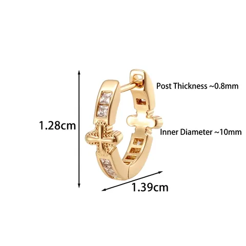 Vintage Kruis Huggie Hoop Oorbellen Koper Rechthoekige Zirkonia Piercing Sieraden Voor Heren Dames