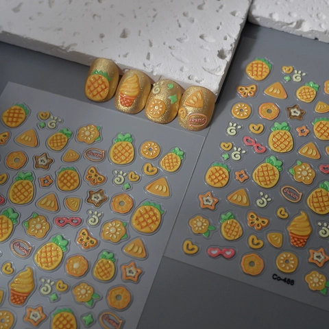 5D Embossed Nail Art Stickers Pineapple Fruit Ice Cream Summer Theme 3D Relief Waterproof Self Adhesive DIY Manicure For Women