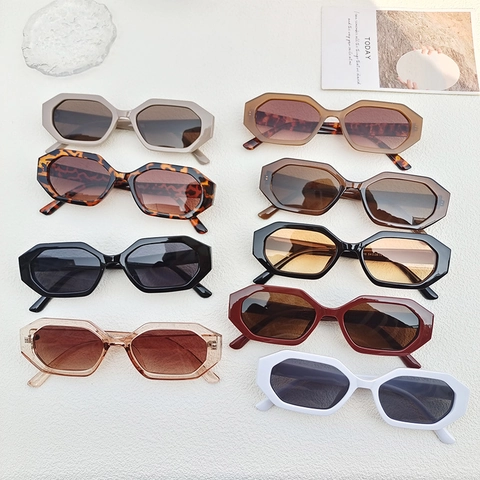 Gafas De Sol Hexagonales Geométricas De Moda Montura De Resina Lente AC Protección UV400 Vintage Ligeras Para Hombres Y Mujeres