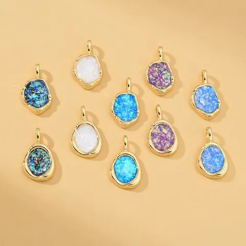Pendentif Géométrique Irrégulier Cuivre Plaqué Or 18K Inlay Opale Synthétique Pour La Fabrication De Bijoux DIY Accessoire Mode