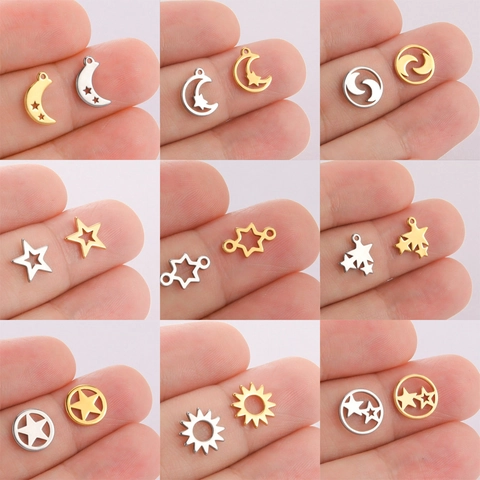 Edelstahl Anhänger Charms Stern Mond Sonne Sechseck Für DIY Schmuckherstellung Halsketten Armbänder Ohrringe Minimalistisch Poliert