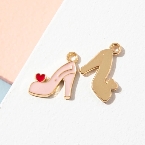 Alloy Enamel High Heel Shoe Charms With Heart Cartoon Drip Oil Pendants For DIY Jewelry Making Bracelet Necklace