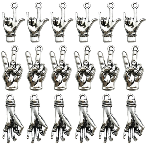 Ciondoli Con Gesti Delle Mani Lega Argento Antico Pendenti Fai Da Te Per Collana Bracciale OK Vittoria Ti Amo Segno