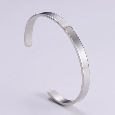 Minimalist Stainless Steel Cuff Bracelet Simple C Shaped Open Adjustable Polished Bangle Jewelry For Men Women