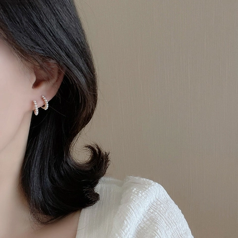 Tiny Rice Artificial Pearl Hoop Earrings With 925 Sterling Silver Earring Post Alloy Gold Plated Elegant Jewelry For Women