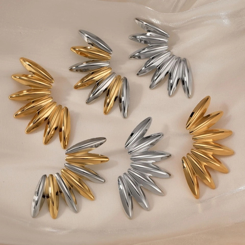Roestvrijstalen Radiale Blad Oorbellen Sunburst Geometrisch Onregelmatig Statement Punk Hip Hop Goud Zilver Tweekleurig PVD