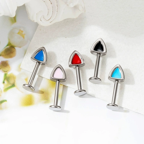 Driehoek F136 Titaniumlegering Interne Schroefdraad Platte Achterkant Studs Kleurrijk Emaille Body Piercing Sieraden