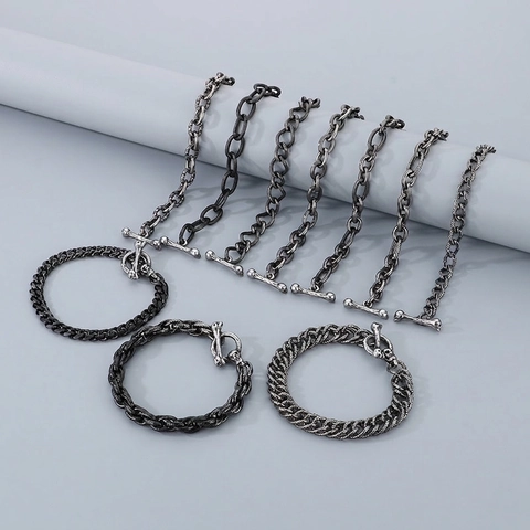 Skull Head Bone Toggle Clasp Stainless Steel Bracelet Retro Punk Gothic Cuban Chain Jewelry For Men
