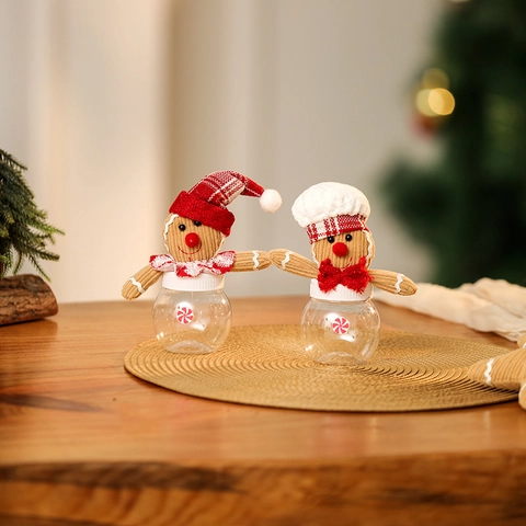 Christmas Candy Jar Gingerbread Man Holiday Cookie Storage Container Plastic Fabric Desktop Decor For Kids Festive Gift