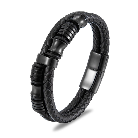 Bracelet En Cuir Véritable Tressé Pour Hommes Avec Fermoir Magnétique En Acier Inoxydable 316L Punk Rétro