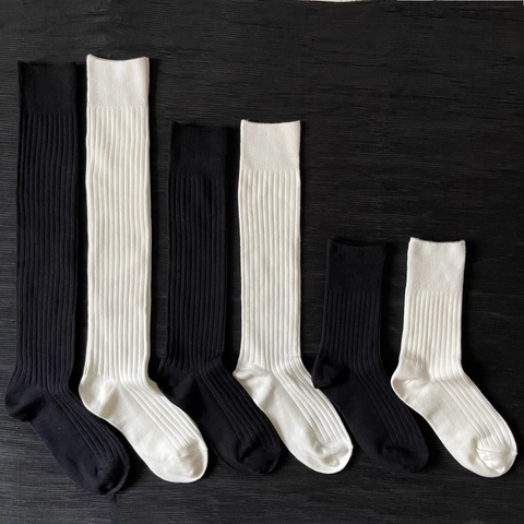 Women Ribbed Slouch Socks Cotton High Elastic Knee High Calf Length Solid Color Breathable JK Style Long Socks For Daily Wear