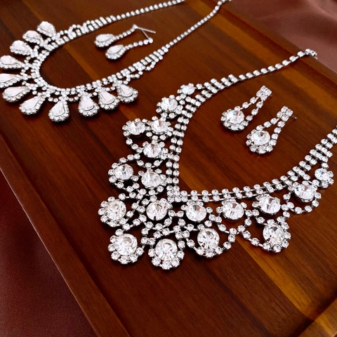 Eleganti Gioielli In Strass Lega Collana Con Ciondolo A Goccia D'acqua E Orecchini Frangia Per Donna Festa Matrimonio