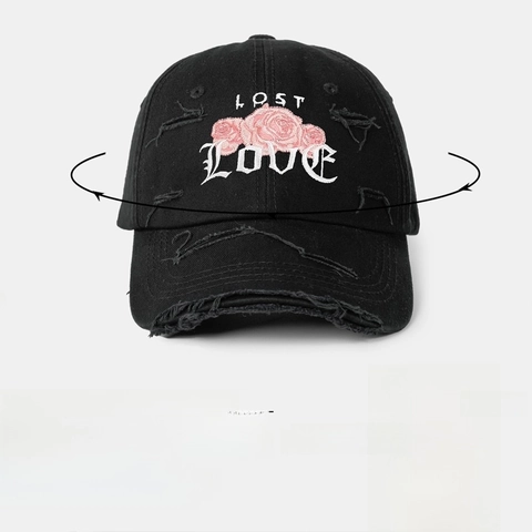 Cappello da Baseball in Cotone Distressed per Uomo Donna Vintage Lost Love Ricamo Rosa Cappello da Sole All'aperto Casual Trucker Hat