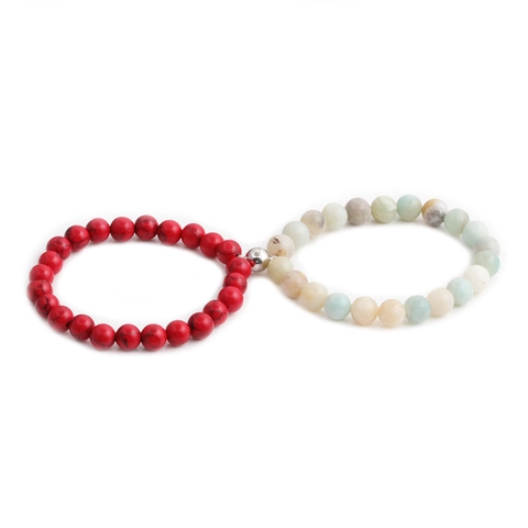 Magnetic Attraction Natural Stone Beaded Bracelets With Tiger Eye Turquoise Heart Clasp Elastic Jewelry For Men Women