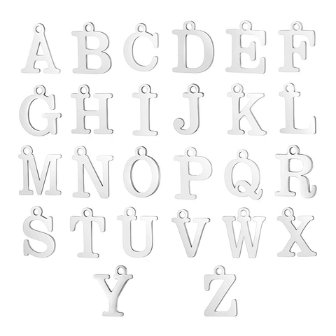 Stainless Steel Alphabet Pendants Uppercase Letters A-Z Charms Polished Silver Color DIY Jewelry Making Accessories
