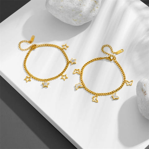 Bracelet Stainless Steel Mother Of Artificial Pearl Butterfly Star Pendant Gold Plated Adjustable Jewelry Women Gift