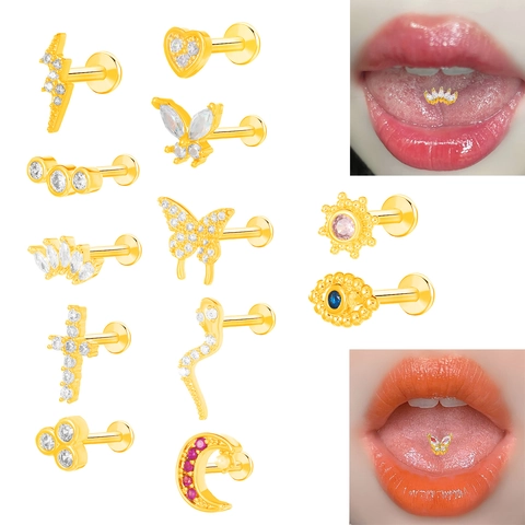 Trendy Copper Rhinestone Nose Rings Butterfly Heart Moon Lightning Pendant Nose Hoops Piercing Jewelry For Women