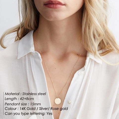 Collar con Colgante de Disco Redondo de Acero Inoxidable Minimalista para Mujer Personalizado Grabable Oro Oro Rosa Plata Joyería