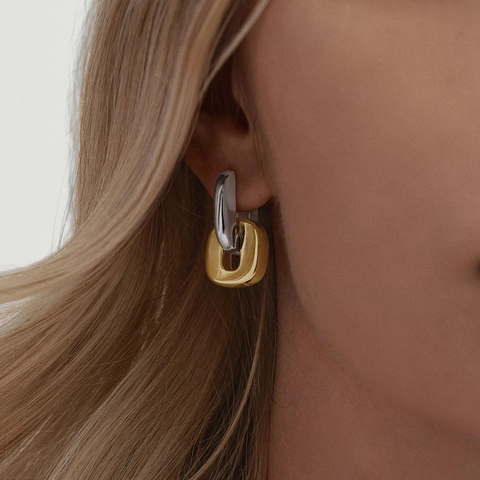 Stainless Steel Link Drop Earrings Bi-color Gold Silver Geometric Waterproof Hypoallergenic Modern Minimalist For Women