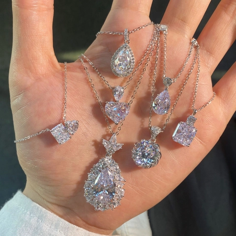925 Sterling Silver Necklace For Women With Pear Heart Square Zircon Pendant Elegant Fashion Jewelry Gift Accessory